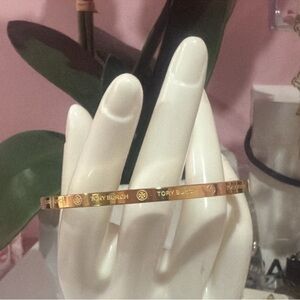 Tory Burch Gold Logo Thin Bangle Bracelet